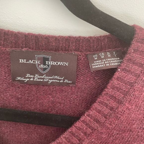 Black Brown 1826 maroon V-neck Sweater Lambswool Blend M - Picture 2 of 4